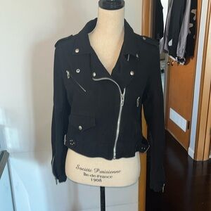 Blanknyc Black Crepe Moto Jacket Tags Size Large Buckles Zips Snaps Cotton